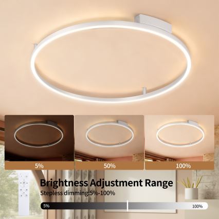 Brilagi - LED dimbare plafondlamp PORTOFINO LED/60W/230V 3000-6000K Ø 80 cm zilver + afstandsbediening