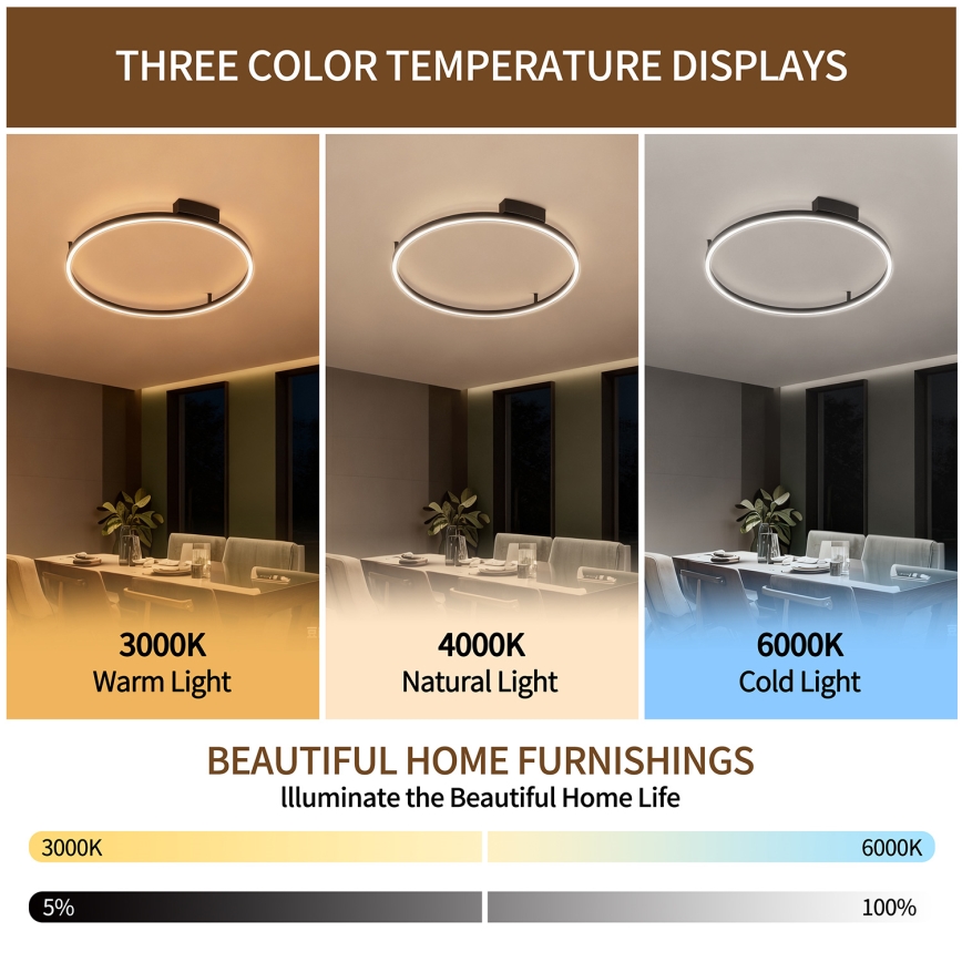 Brilagi - Dimbare LED-plafondlamp PORTOFINO LED/60W/230V 3000-6000K Ø 80 cm zwart + afstandsbediening