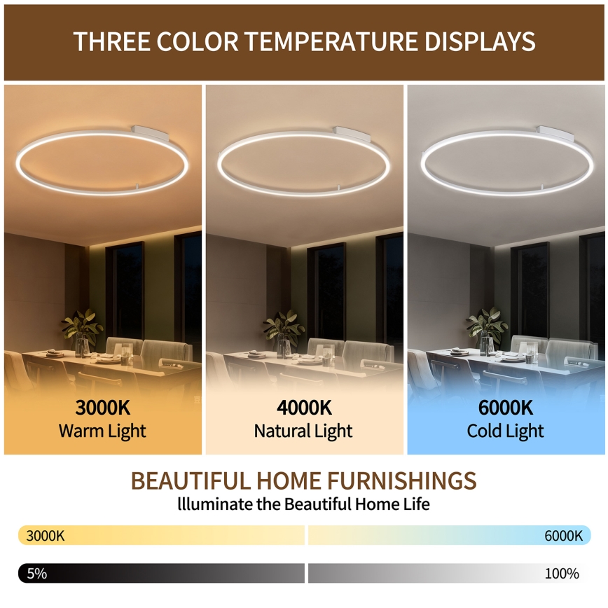 Brilagi - LED dimbare plafondlamp PORTOFINO LED/85W/230V 3000-6000K Ø 120 cm zilverkleurig + afstandsbediening