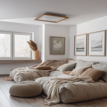 Brilagi - Dimbare SLIMFRAME WOOD LED-plafondlamp LED/58W/230V 64x64 cm 3000-6000K bruin + afstandsbediening
