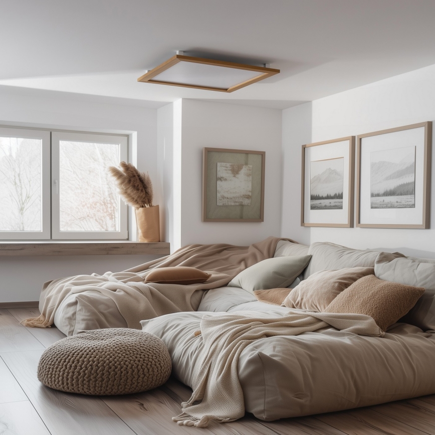 Brilagi - Dimbare SLIMFRAME WOOD LED-plafondlamp LED/58W/230V 64x64 cm 3000-6000K bruin + afstandsbediening