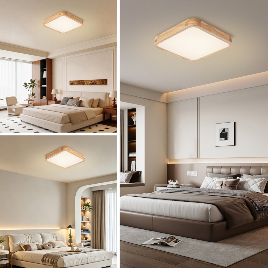 Brilagi - Dimbare LED-plafondlamp WOODLINE SQUARE LED/48W/230V 3000-6000K eik 40x40 cm + afstandsbediening