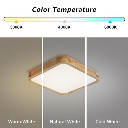 Brilagi - Dimbare LED-plafondlamp WOODLINE SQUARE LED/48W/230V 3000-6000K eik 40x40 cm + afstandsbediening