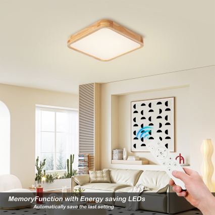 Brilagi - Dimbare LED-plafondlamp WOODLINE SQUARE LED/48W/230V 3000-6000K eik 40x40 cm + afstandsbediening
