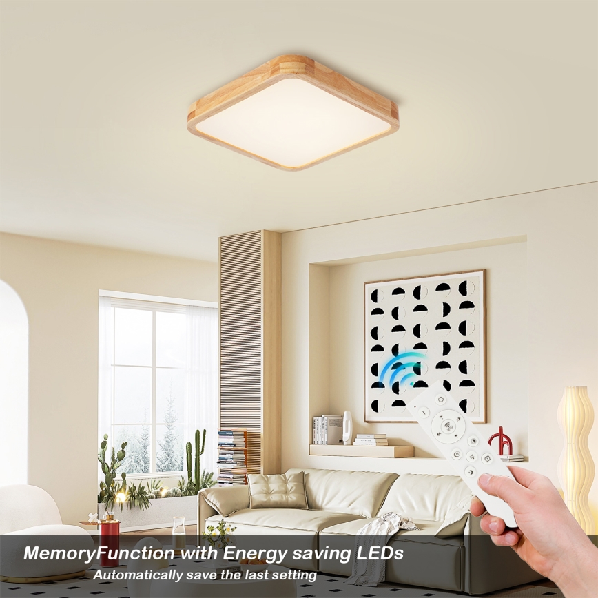 Brilagi - Dimbare LED-plafondlamp WOODLINE SQUARE LED/48W/230V 3000-6000K eik 40x40 cm + afstandsbediening