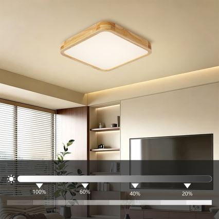 Brilagi - Dimbare LED-plafondlamp WOODLINE SQUARE LED/48W/230V 3000-6000K eik 40x40 cm + afstandsbediening