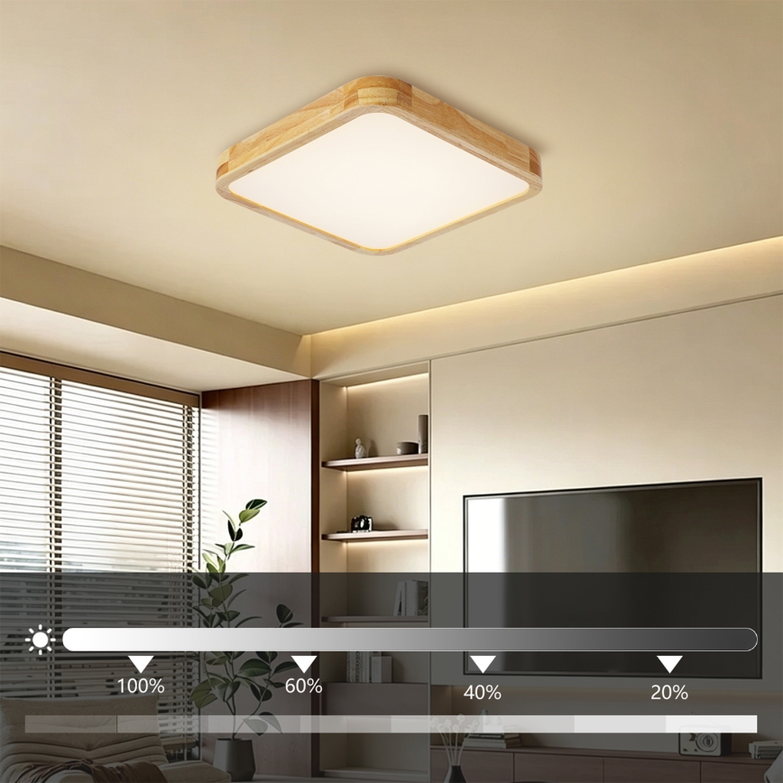 Brilagi - Dimbare LED-plafondlamp WOODLINE SQUARE LED/48W/230V 3000-6000K eik 40x40 cm + afstandsbediening