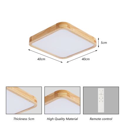 Brilagi - Dimbare LED-plafondlamp WOODLINE SQUARE LED/48W/230V 3000-6000K eik 40x40 cm + afstandsbediening