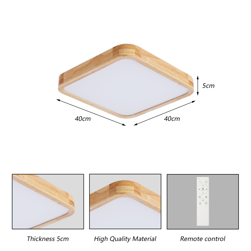 Brilagi - Dimbare LED-plafondlamp WOODLINE SQUARE LED/48W/230V 3000-6000K eik 40x40 cm + afstandsbediening