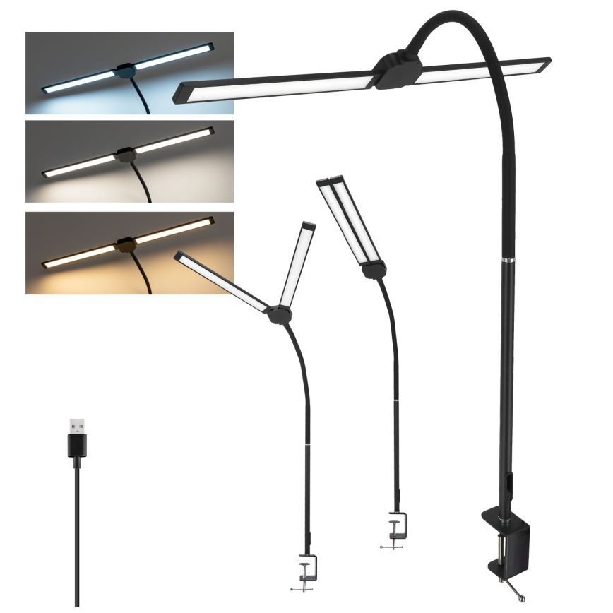 Brilagi - Dimbare LED-bureaulamp met USB VARIO LED/14W/5V 3000-6000K zwart