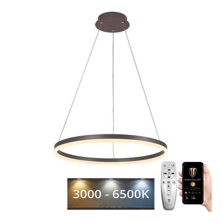Brilagi - Dimbare LED hanglamp aan een koord CIRCLE LED/42W/230V 3000-6500K bruin + afstandsbediening