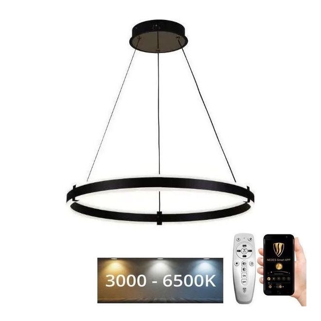 Brilagi - Dimbare LED hanglamp aan een koord CIRCLE LED/85W/230V 3000-6500K zwart + afstandsbediening