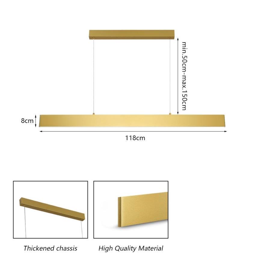 Brilagi - Dimbare LED hanglamp aan een koord SLIMLINE LED/40W/230V 3000-6000K goud + afstandsbediening