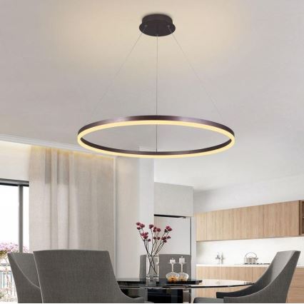 Brilagi - Dimbare hanglamp aan kabel CIRCLE LED/55W/230V 3000-6500K Ø 80 cm bruin + afstandsbediening