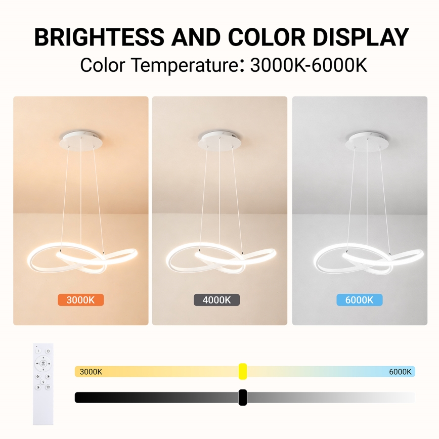 Brilagi - LED dimbare pendellamp aan kabel INFINITY LED/55W/230V 3000-6000K 50x50 cm wit + afstandsbediening