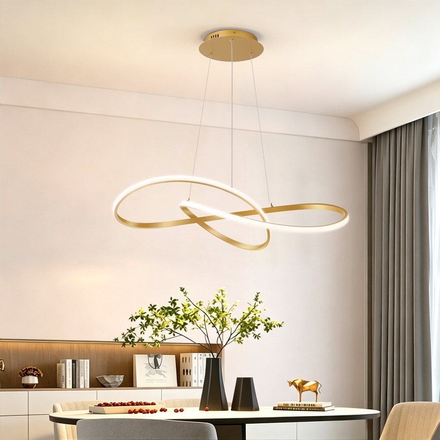 Brilagi - LED dimbare hanglamp aan kabel INFINITY LED/80W/230V 3000-6000K 80x80 cm goudkleurig + afstandsbediening