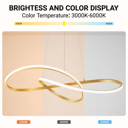 Brilagi - LED dimbare hanglamp aan kabel INFINITY LED/80W/230V 3000-6000K 80x80 cm goudkleurig + afstandsbediening