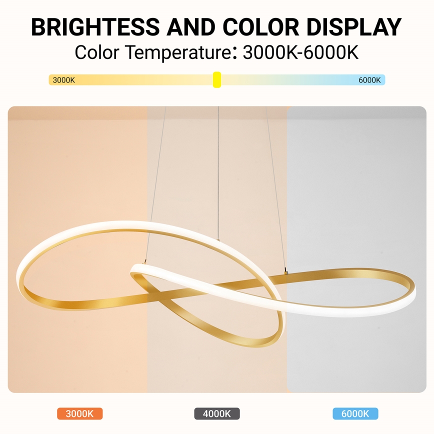 Brilagi - LED dimbare hanglamp aan kabel INFINITY LED/80W/230V 3000-6000K 80x80 cm goudkleurig + afstandsbediening