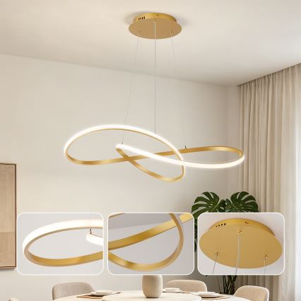 Brilagi - LED dimbare hanglamp aan kabel INFINITY LED/80W/230V 3000-6000K 80x80 cm goudkleurig + afstandsbediening