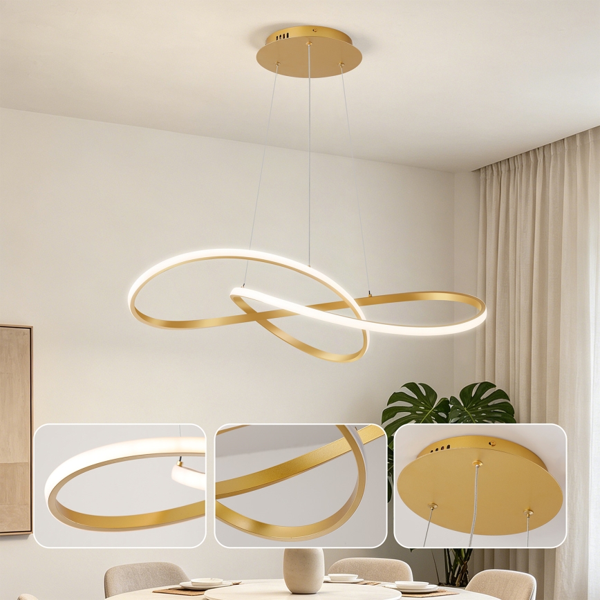 Brilagi - LED dimbare hanglamp aan kabel INFINITY LED/80W/230V 3000-6000K 80x80 cm goudkleurig + afstandsbediening