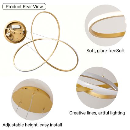 Brilagi - LED dimbare hanglamp aan kabel INFINITY LED/80W/230V 3000-6000K 80x80 cm goudkleurig + afstandsbediening