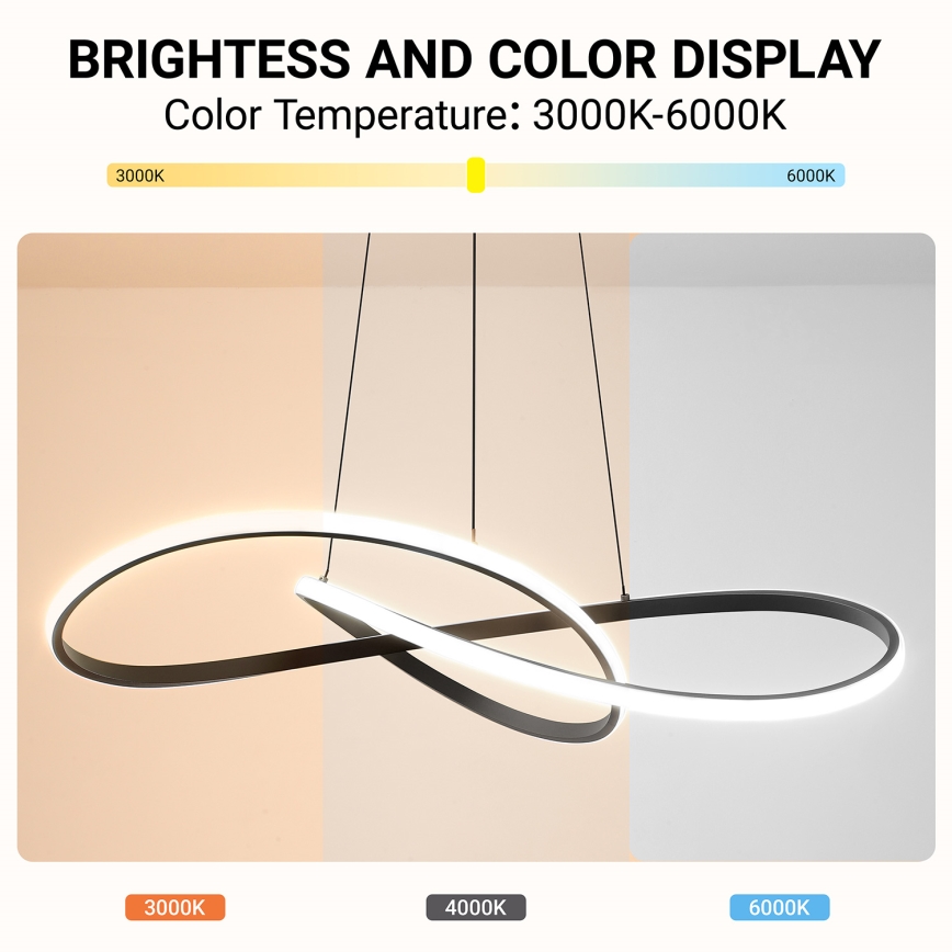 Brilagi - INFINITY dimbare LED-hanglamp aan kabel, 80 W, 230 V, 3000–6000 K, 80x80 cm, zwart, inclusief afstandsbediening