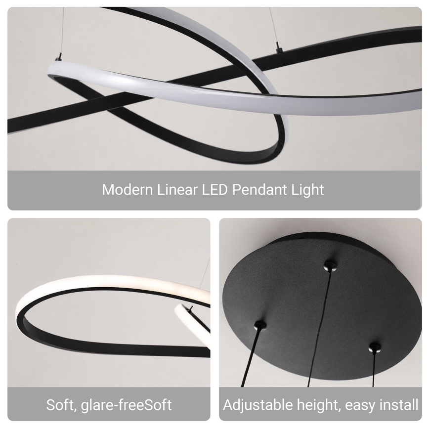 Brilagi - INFINITY dimbare LED-hanglamp aan kabel, 80 W, 230 V, 3000–6000 K, 80x80 cm, zwart, inclusief afstandsbediening