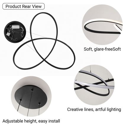 Brilagi - INFINITY dimbare LED-hanglamp aan kabel, 80 W, 230 V, 3000–6000 K, 80x80 cm, zwart, inclusief afstandsbediening