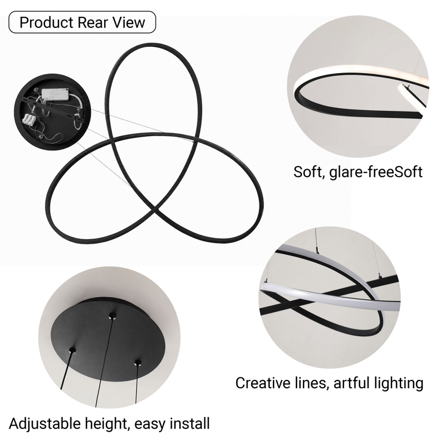 Brilagi - INFINITY dimbare LED-hanglamp aan kabel, 80 W, 230 V, 3000–6000 K, 80x80 cm, zwart, inclusief afstandsbediening
