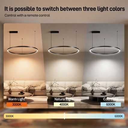 Brilagi - Dimbare LED-kabelhanglamp PORTOFINO LED/60W/230V 3000-6000K Ø 80 cm zwart + afstandsbediening