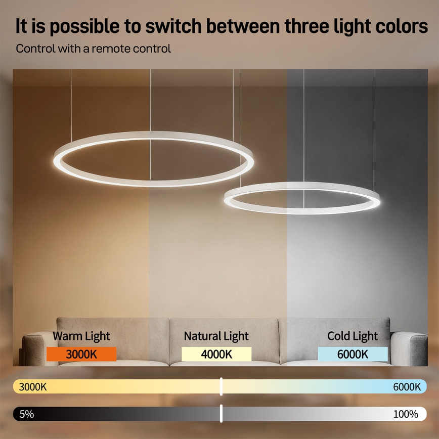 Brilagi - Dimbare LED-hanglamp aan kabel PORTOFINO LED/98W/230V 3000-6000K wit + afstandsbediening