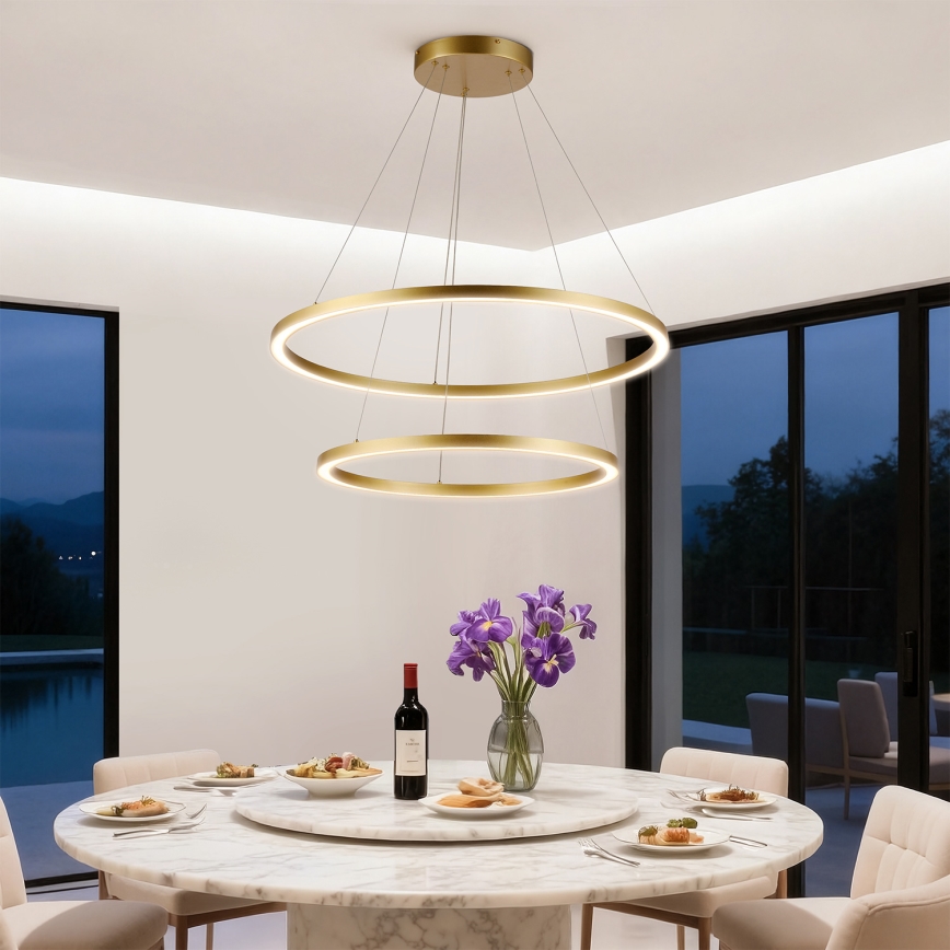 Brilagi - Dimbare LED-kroonluchter aan kabel PORTOFINO LED/98W/230V 3000-6000K Ø 80 cm goudkleurig + afstandsbediening