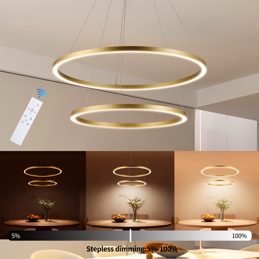 Brilagi - Dimbare LED-kroonluchter aan kabel PORTOFINO LED/98W/230V 3000-6000K Ø 80 cm goudkleurig + afstandsbediening