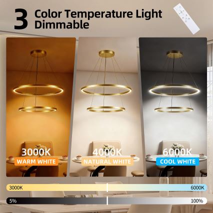 Brilagi - Dimbare LED-kroonluchter aan kabel PORTOFINO LED/98W/230V 3000-6000K Ø 80 cm goudkleurig + afstandsbediening