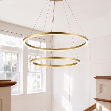 Brilagi - Dimbare LED-kroonluchter aan kabel PORTOFINO LED/98W/230V 3000-6000K Ø 80 cm goudkleurig + afstandsbediening