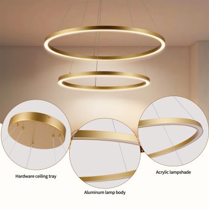 Brilagi - Dimbare LED-kroonluchter aan kabel PORTOFINO LED/98W/230V 3000-6000K Ø 80 cm goudkleurig + afstandsbediening