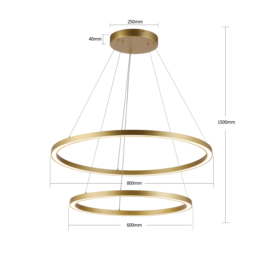 Brilagi - Dimbare LED-kroonluchter aan kabel PORTOFINO LED/98W/230V 3000-6000K Ø 80 cm goudkleurig + afstandsbediening