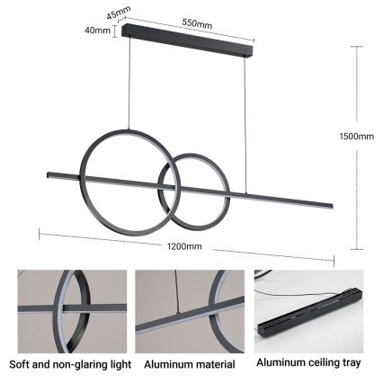 BRILAGI - LED dimbare hanglamp aan kabel SIGNATURE LED/53W/230V 3000-6000K 120 cm zwart + afstandsbediening