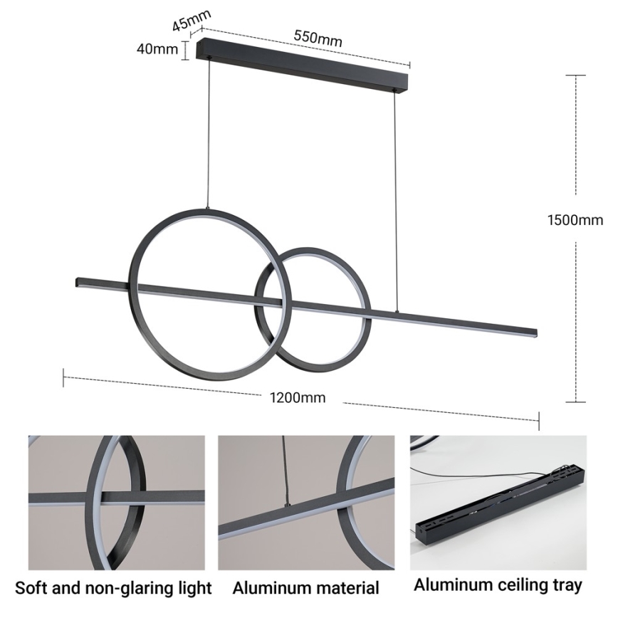 BRILAGI - LED dimbare hanglamp aan kabel SIGNATURE LED/53W/230V 3000-6000K 120 cm zwart + afstandsbediening