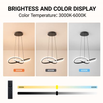 Brilagi - INFINITY dimbare LED-hanglamp aan staalkabel LED/55W/230V 3000-6000K 50x50 cm zwart + afstandsbediening