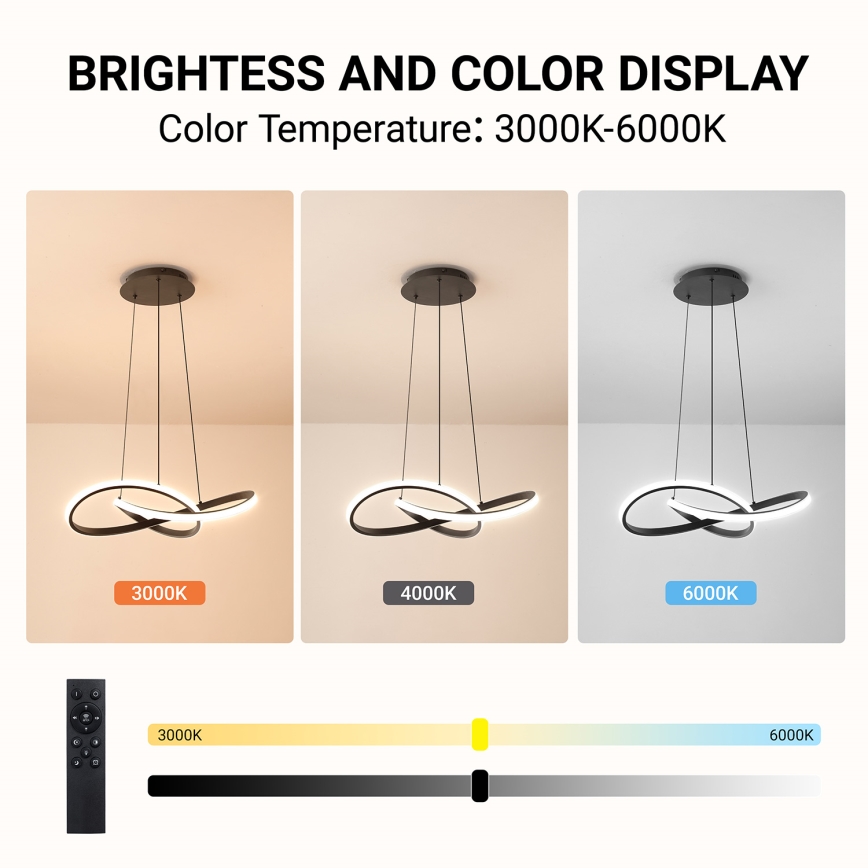 Brilagi - INFINITY dimbare LED-hanglamp aan staalkabel LED/55W/230V 3000-6000K 50x50 cm zwart + afstandsbediening