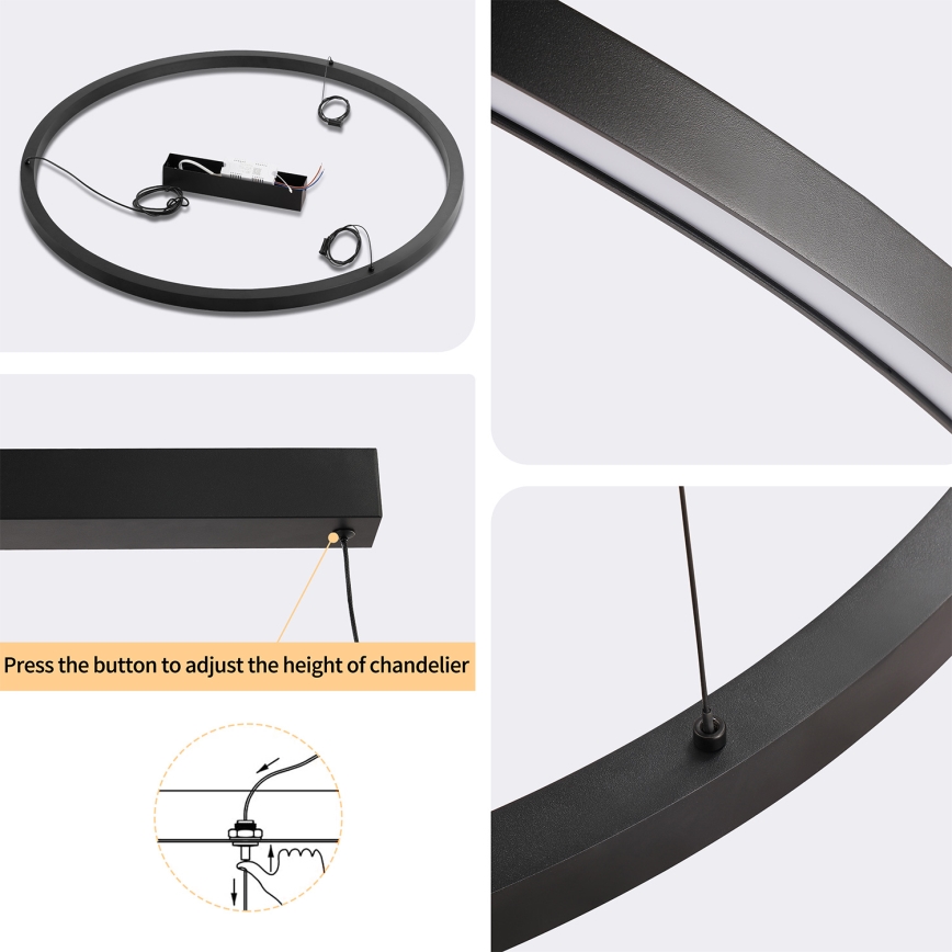 Brilagi - Dimbare LED-hanglamp aan kabel PORTOFINO LED/60W/230V 3000-6000K Ø 80 cm zwart + inclusief afstandsbediening