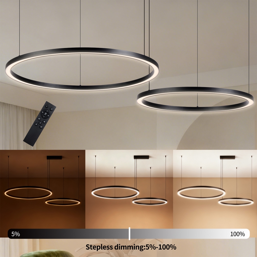 Brilagi - LED-dimbare hanglamp met kabel PORTOFINO LED/98W/230V 3000-6000K zwart + afstandsbediening