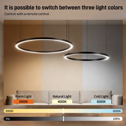 Brilagi - LED-dimbare hanglamp met kabel PORTOFINO LED/98W/230V 3000-6000K zwart + afstandsbediening