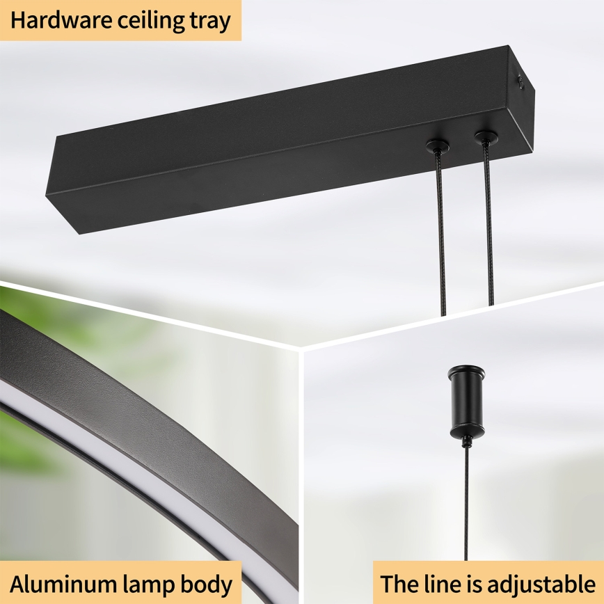 Brilagi - LED-dimbare hanglamp met kabel PORTOFINO LED/98W/230V 3000-6000K zwart + afstandsbediening