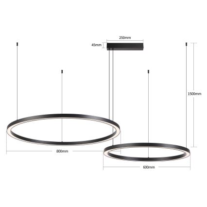 Brilagi - LED-dimbare hanglamp met kabel PORTOFINO LED/98W/230V 3000-6000K zwart + afstandsbediening