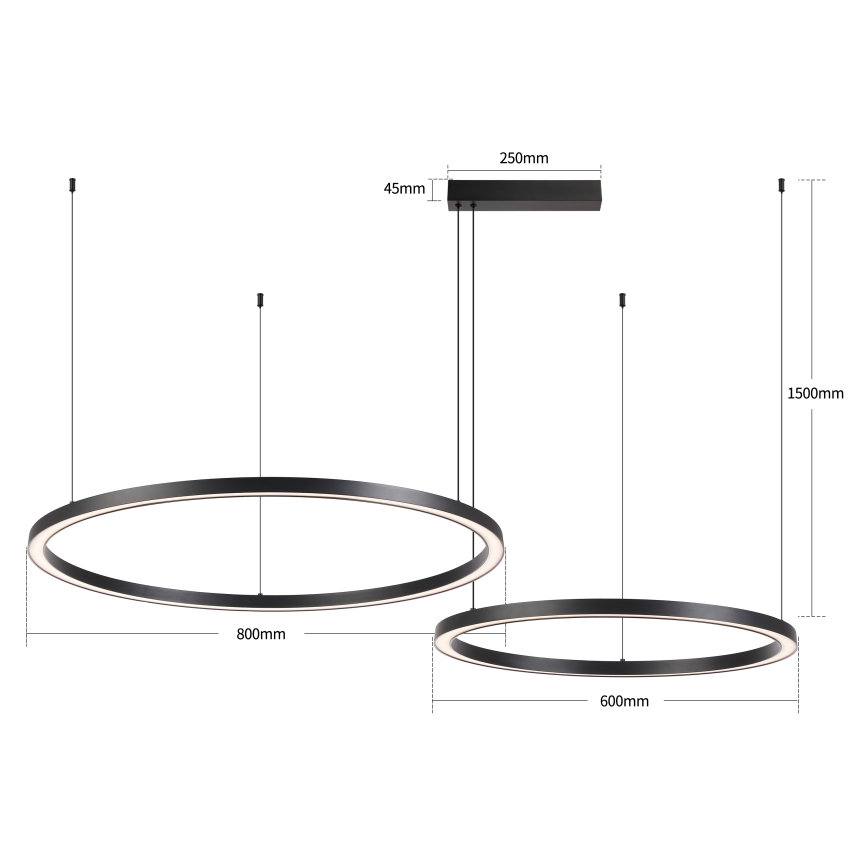 Brilagi - LED-dimbare hanglamp met kabel PORTOFINO LED/98W/230V 3000-6000K zwart + afstandsbediening