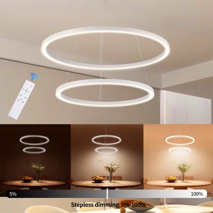 Brilagi - Dimbare LED-hanglamp aan kabel PORTOFINO LED/98W/230V 3000-6000K Ø 80 cm wit + afstandsbediening