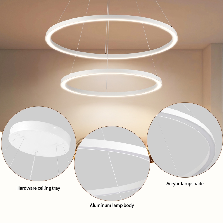 Brilagi - Dimbare LED-hanglamp aan kabel PORTOFINO LED/98W/230V 3000-6000K Ø 80 cm wit + afstandsbediening