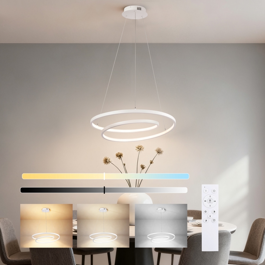 Brilagi - Dimbare LED-hanglamp met kabel TWISTER LED/48W/230V 3000-6000K Ø 50 cm wit + afstandsbediening